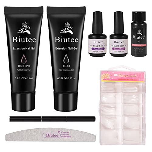 Biutee Kit de Gel Vernis à Ongles Kit d’ Estension d’ Ongle Manucure pour Débutants avec Vernis à Ongles Gel UV pour Manucure et Lime à Ongles, Vernis de Finition et Couche de Base Cover
