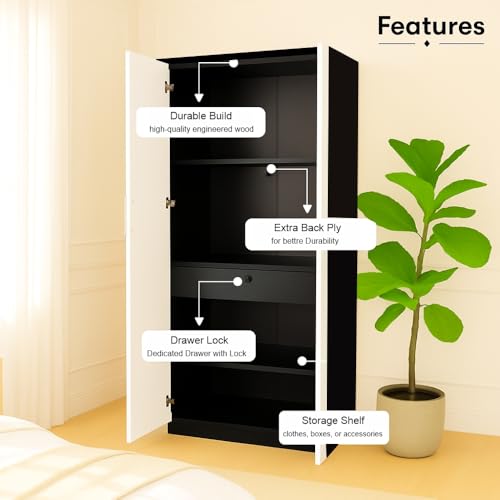 Image of Callas 2 Door Engineered Wood Wardrobe | Modern Bedroom Storage Cabinet with Lock & Shelves | Compact Almirah for Clothes, 1 Year Warranty with Free Installation
