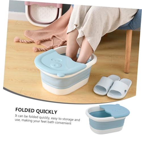 Bain de pieds avec billes de massage intégrées et structure plastique pliable bleu