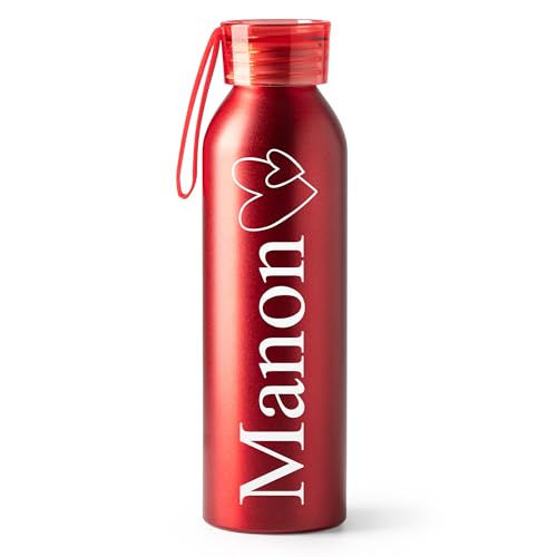 KDO MAGIC Gourde personnalisable - gourde personnalisée - Bouteille gravée 600 ml - Idéale pour le Sport, l'école, le bureau - Idée cadeau pour anniversaire, Noël (Rouge)