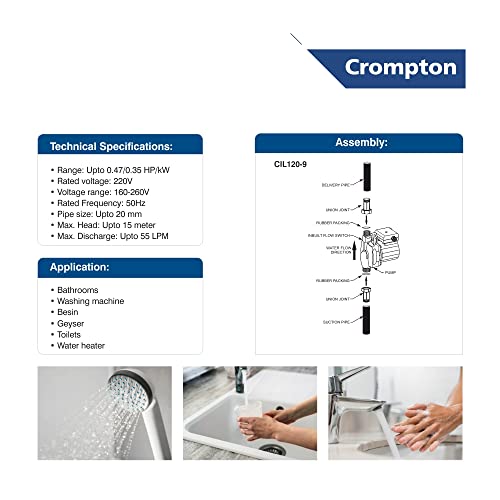 Image of Crompton Automatic Pressure Pump For Inline Water Circulation | Compatible With Washing Machine, RO, Shower | Energy Efficient | Compact Design