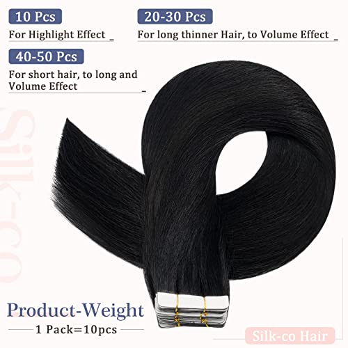 10PCS Extension Bande Adhésive Tape In Hair Extension - #1 Noir Foncé - 35cm Extension Adhésive Extension A Froid Cheveux Humains Naturel Rajout Cheveux