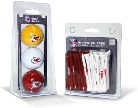 Team Golf NFL Kansas City Chiefs Logo Imprinted Golf Balls (3 Count) & 2-3/4" Regulation Golf Tees (50 Count), Multi Colored,One Size,TEG7074_19
