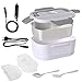Boîte à lunch électrique,2 en1 chauffe-nourriture portatif Mini micro-ondes,avec fourche et cuillère en acier inoxydable de qualité alimentaire,récipient amovible de chauffage des aliments1,5L (Gray)