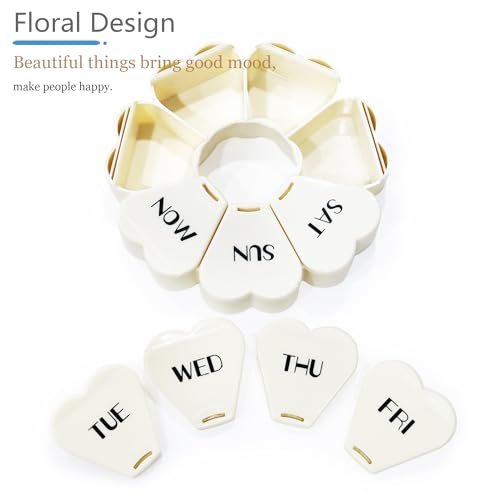 Image of MOLN HYMY Large Weekly Pill Box 7 Day, Cute Pill Case Organizer 1 time a Day, Floral Pill Container Once Daily, Pretty Medicine Dispenser for Vitamin /Fish Oil /Medication /Supplements (Milky White)