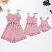 Mommy and Me Dresses Outfits Floral Print Adjustable Tie Strap Family Matching Removable Belt Jumpsuit Romper V/ Round Neck Sleeveless Summer Clothes for Mother and Daughter Pink Flower 6-9 Months