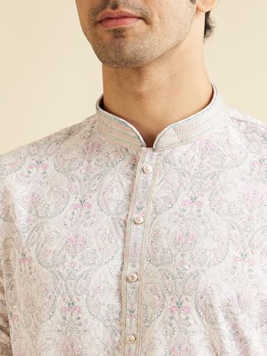 Image of Manyavar Men's Cotton Blend Floral Print & Chikankari Kurta Set (2pcs)