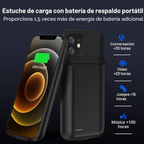 Funda con batería para iPhone 12 Pro ideal para viajes largos con protector 3