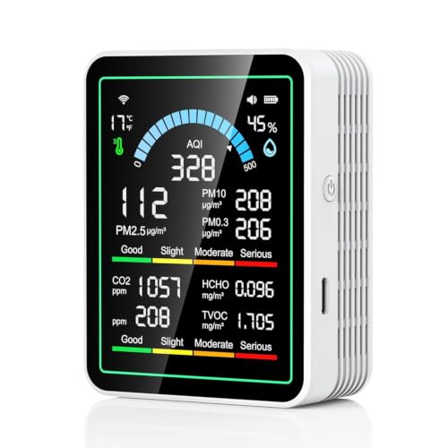 Image of GADGETRONICS Portable 10 in 1 Air Quality Pollution Monitor Meter for AQI | CO2 | TVOC | HCHO | Temp | Humidity PM0.3-1 Use Indoor Outdoor in Home, School, Office, Hospital, Car, Hotels