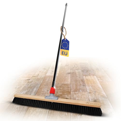 Novaliv Grand balai de 80 cm avec manche télescopique, poils synthétiques, balai fin, atelier et industriel, intérieur, cheveux