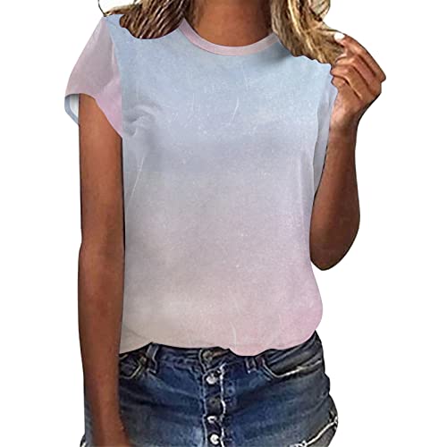 Generisch Mujeres Casual Tie Dye Gradiente Estampado Manga Corta Cuello Redondo Suelta Blusa Tops Camiseta Deportiva Mujer Manga Corta Suelta, Rosa., XXL