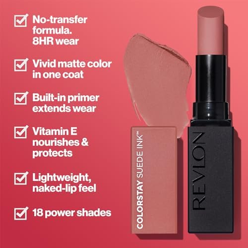 Image of REVLON ColorStay Suede INK Lipstick, Waterproof, Longwear, Transfer proof, Antioxidant-rich Vitamin E, With Vegan Formula made without parabens, Gut Instinct - 001