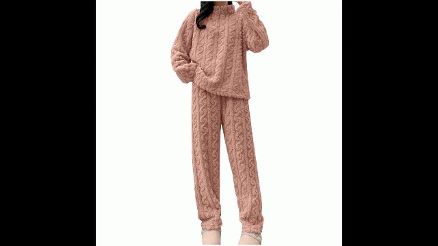 AEGJEGVD Ensemble Pyjama Femme En Polaire Hiver Chaud Vêtement De Nuit