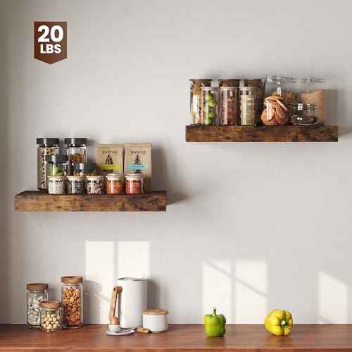 Image of Dreamland 20 inch Floating Shelves for Wall, 12 inch Deep Thicker Floating Shelves, Wall-Mounted Shelves for Bedroom, Living Room, Kitchen, Bathroom,Rustic Brown - Set of 2