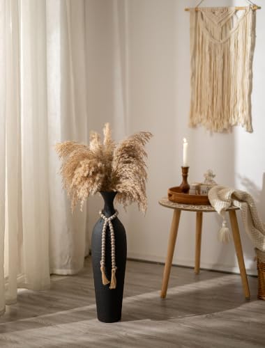 Image of Sziqiqi Black Tall Floor Vase, Metal Floor Decor with Bead String for Home