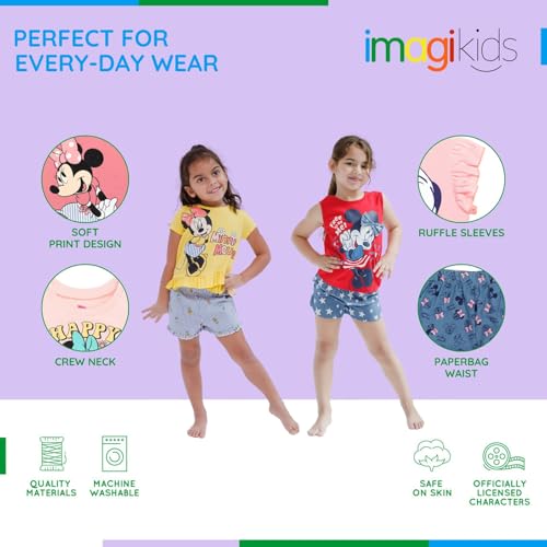 Disney G0E9470MI Minnie Mouse Little Girls Graphic T-Shirt And Shorts Outfit Set Red/Light Blue 7-8 thumb #4