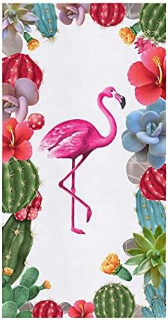 Chucoco Kitchen Towel Absorbent Dish Towels Summer Rustic Flamingos Cacti 1 Pack Soft Reusable Hand Towel Washing Cloths, Quick Drying Hanging Terry for Home CleaningWatercolor Tropical Plants