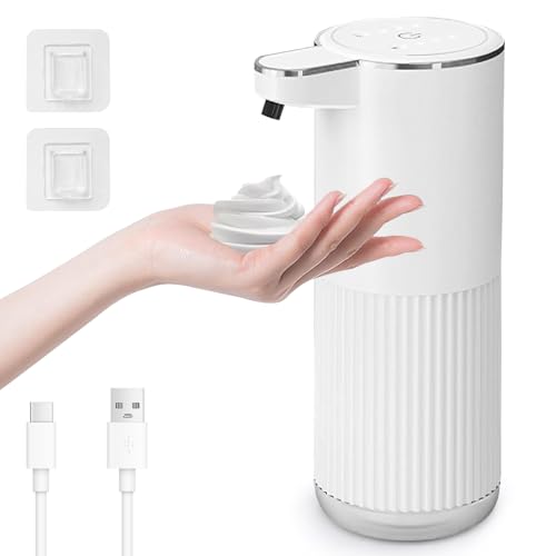 Image of GuDoQi Automatic Touchless Foaming Soap Dispenser, 4-Level Adjustable Foam, USB Rechargeable Hand Soap Dispenser for Bathroom, Kitchen Countertops, 12.2oz/360mL, White