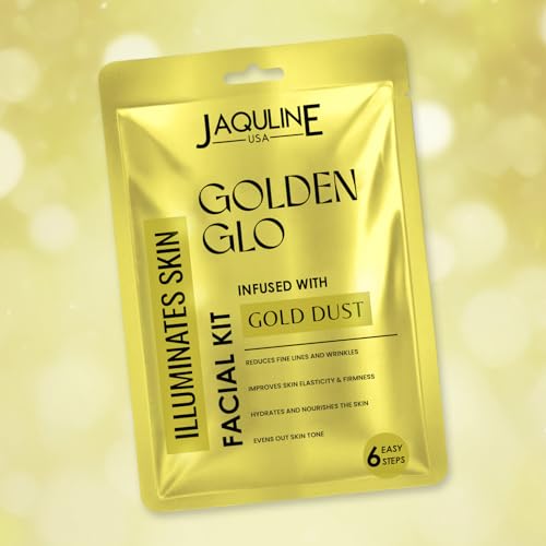 Image of JAQUILINE USA Golden GLO Gold Dust Facial Kit | Enriched with Gold Dust & Aloevera | Brightening & Anti-Ageing Skincare | Evens Skin Tone & Boosts Radiance | For Men & Women , 32g