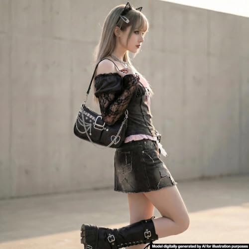 Image of Cute Y2k Purse for Women, Star Embroidery Pattern with Chain Strap Shoulder Bag, Goth Style Cute Mini Purse