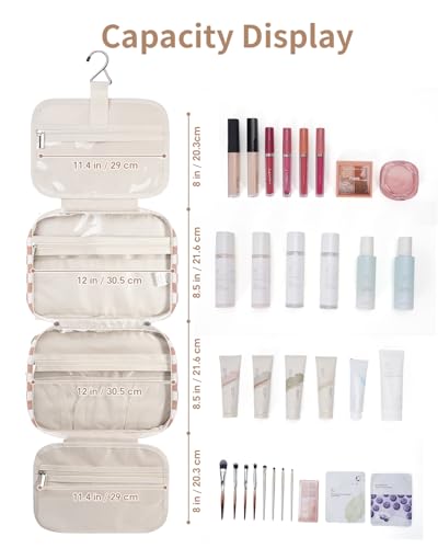 Image of Narwey Large Hanging Toiletry Bag Travel Makeup Bag Cosmetic Organizer for Women and Girls, Z-Light Checkerboard, Large