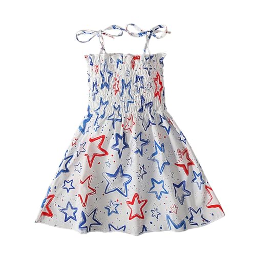 Girls Summer Patriotic Dress Sleeveless American Flag Dress Adjustable Straps Lightweight 4th of July Sundress