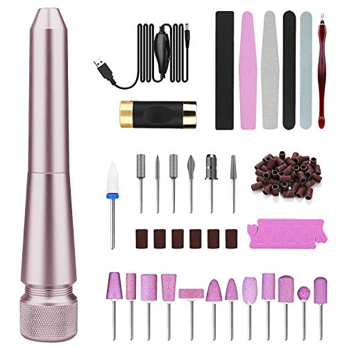 Herfeir Portable Electric Nail Drill,Professional Nail Drill Machine Nail File Kit,Manicure Pedicure Polishing Shape Tools for Acrylic,Gel Nails with 19Pcs Drill Bits and 56 Sanding Bands