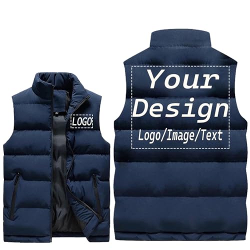 ZYWEHC DIY Logo Ärmellose Herrenweste mit Stehkragen, Dick Gefüttert Winddicht Winter Mantel Individueller Aufdruck Warme Weste Personalisiertes Geschenk Color1,3XL