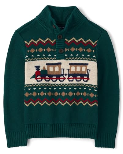 The Childrens Place Baby-Boys and Toddler Long Sleeve Mock Neck Pullover Sweater Balt Green Train 6 Months 9 Months