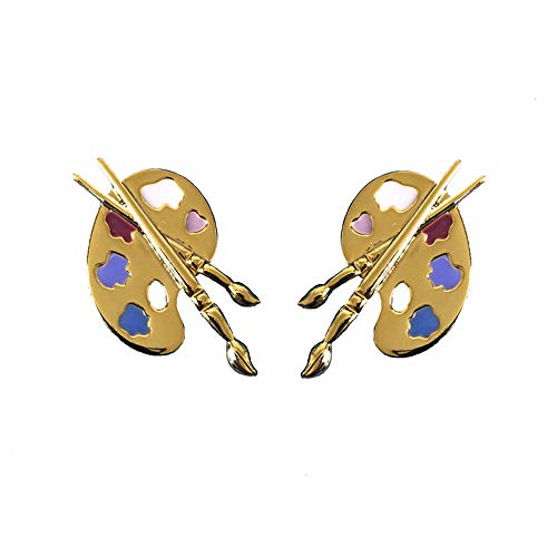 Gold Plated Colorful Paint Palette Paint Brushes Stud Dangle Earrings Painter Lovers Artist Jewelry