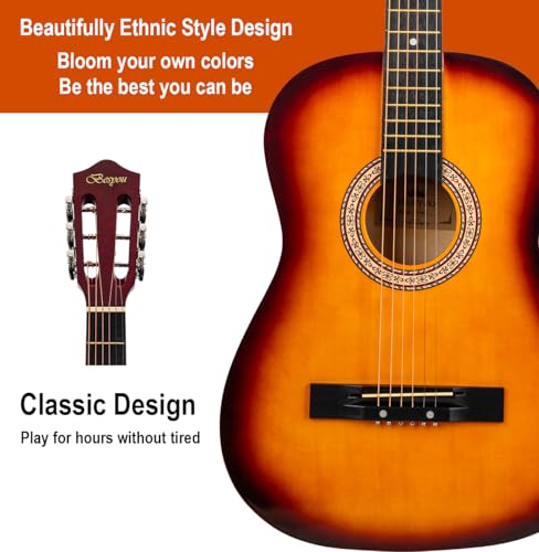 Image of 38in Beginner Acoustic Guitar Basic Starter Kit Bag Capo Strings Winders Strap Picks Student /Kids Guitar Pickguard with Gig Bag Sunburst