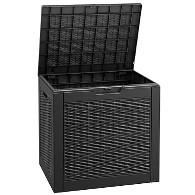 Fancyango 31 Gallon Outdoor Deck Box Waterproof, Storage Box for Patio, Resin Storage Bench Lockable for Garden Tools, Package Delivery, Black