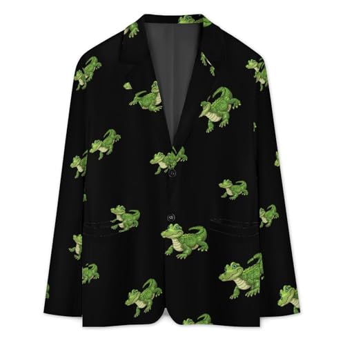 Cute Green Alligator Printed Men's Classic Fit Suits Funny Casual Stylish Two Button Blazer3
