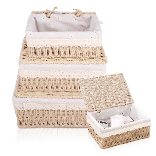 KiKiHong Lot de 3 Paniers de Rangement Tressés,Paniers Tressés,Empilables Convient pour Ranger des Jouets,Télécommandes et des Cosmétiques(Naturel)