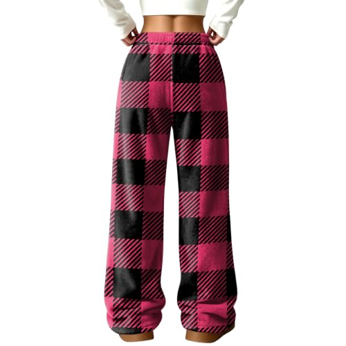Wide Leg Pants Women Plush Buffalo Plaid Flannel Comfort Travel Pant - image 7