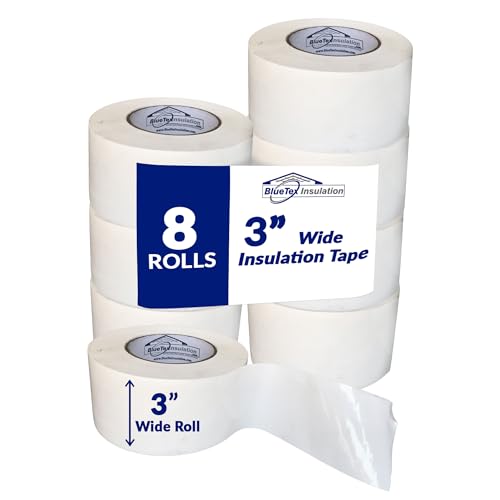 Image of BlueTex Insulationㅤ 3 inch Wide x 180' Long White Vapor Barrier Seam Tape - 8 Roll Bulk Pack Waterproofing & Great for Crawlspaces, Insulation Repairs, Underlayment Seams, Metal Building Insulation Seams