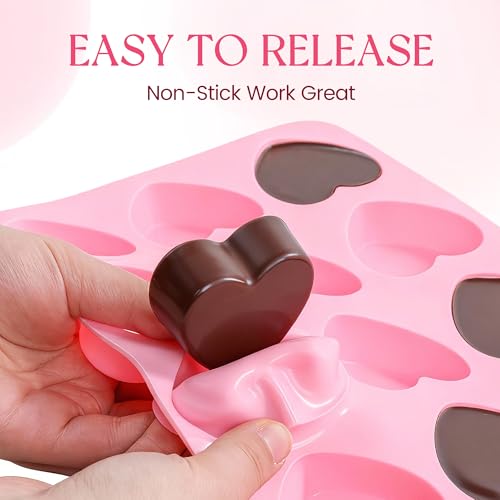 Image of Heart-Shaped Silicone Chocolate Molds - Set of 2, Perfect for Mother's Day, Non-Stick Candy Heart Molds for Baking, Candy, Gummy, Cake, Jelly, Pudding, Handmade Soap Mould