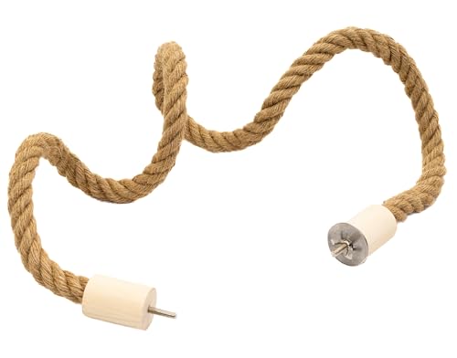 Image of Bird Rope Perch for Parrots, Bendable Natural Jute Boing with Pine Wood and Stainless Steel Mount, Cotton Alternative, Cage Accessory for Parrots (Brown, 4 feet)