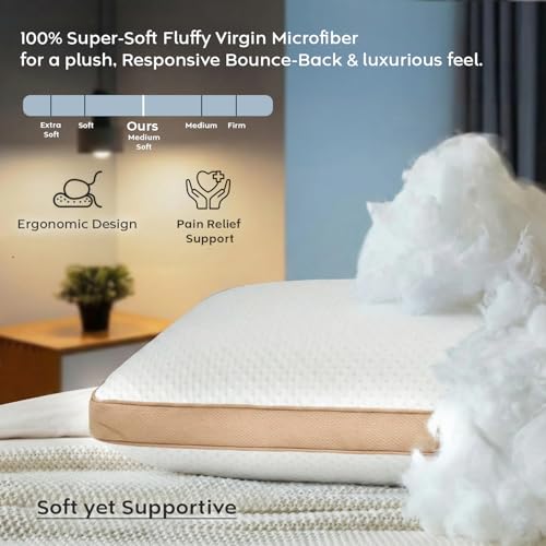 Image of AYKA Premium Microfiber Pillow for Sleeping, Set of 4 | 17x27 Inch Hotel Luxury Bed Pillows | 100% Virgin Fiber Fill, Soft & Fluffy | Neck Support for Side, Back & Stomach Sleepers | Quilted