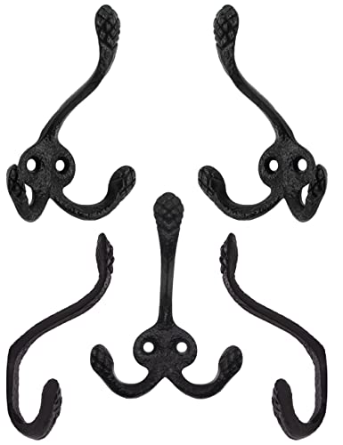 Fuxxer Rustikale Eisen-Haken, Garderoben-Haken, Gusseisen Design, 5er Set, schwarz