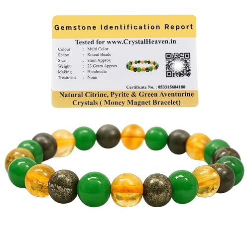 Image of Money Magnet Bracelet Original Certified Pyrite Bracelet with Green Aventurine, Citrine - Elegant Bracelet for Man, Women and Men - Healing Crystals Bracelet with Money Crystal Stones