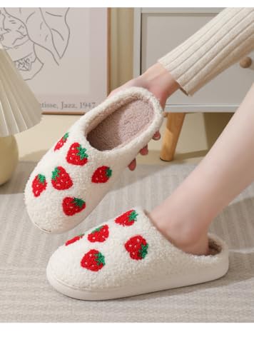 House Slippers for Women and Men Plush Heart Love Slippers Fruit Series Strawberry Memory Foam Slipper Slip-On Home Shoes3