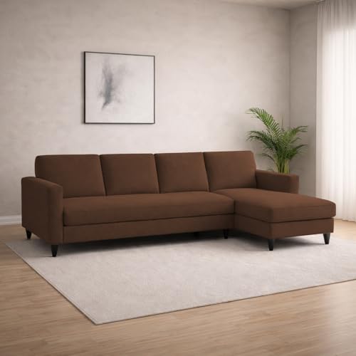 Image of Carlos RHS 4 Seater L Shape Sofa Set for Living Room & Home Office Furniture, Modern Durable Sectional Corner Sofa Couch, Premium Fabric Comfortable Seating with Strong Frame (Brown)