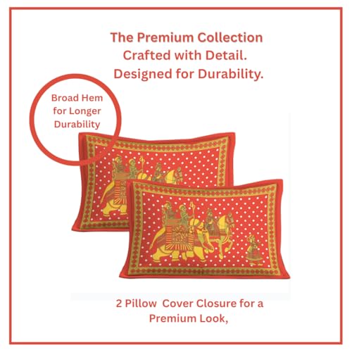 Image of JAIPUR PRINTS 160-TC, 100% Cotton Bedsheet for Double Size Bed bedsheets Rajasthani Traditional Double Size Bedsheet with 2 Pillow Cover /90x100 inch /235x215cm /Soft-Breathable & Durable /Orange Gangor
