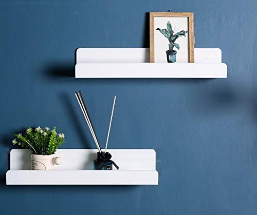 Image of IEEK White Acrylic Floating Shelves Display Ledge,15 Inch Wall Mounted Storage Shelf for Kitchen/Bathroom/Office,5 MM Thick Kids Bookshelf and Spice Rack,Set of 2