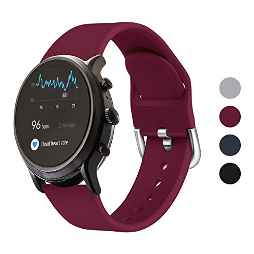 Qiyiguo Compatible for Samsung Galaxy Watch 3 45mm /Galaxy Watch 46mm Band, Replacement 22mm Solid Color Watch Band for Fossil Men's Gen 5 Smartwatch (Julianna/Carlyle/Garrett)/ Gen 5E, Wine Red(S)