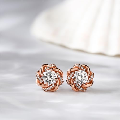 Jeulia Flower Rose Gold Plated Earrings 925 Sterling Silver Cushion Cut Cubic Zirconia Stud Earrings for Women2
