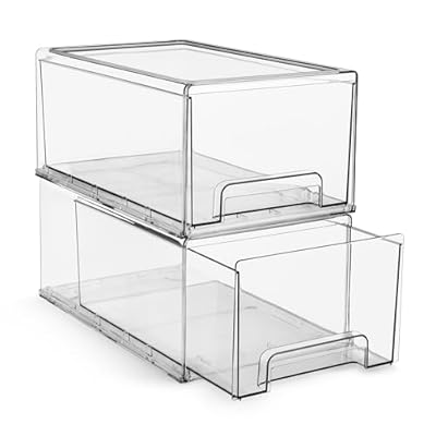 Sorbus Large Clear Storage Drawers (2 Pack) – Stackable Pull-Out Storage Bins with Handles, Slide Out Organizer Drawers for Pantry, Fridge, Kitchen – Stackable Acrylic Storage Bins