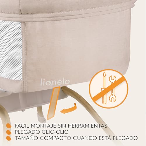 lionelo Malin EVO - Cuna de Viaje para bebé con colchón, de 0 a 9 kg, Dosel con mosquitera, Plegable, Sistema de balancín, reclinable, Montaje rápido (Beige Natural) - imagen 5