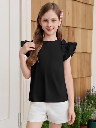 Image of Haloumoning Girls T Shirts Double Layer Ruffle Short Sleeve Kids Summer Crewneck Tunic Tee Tops 5-14 Years